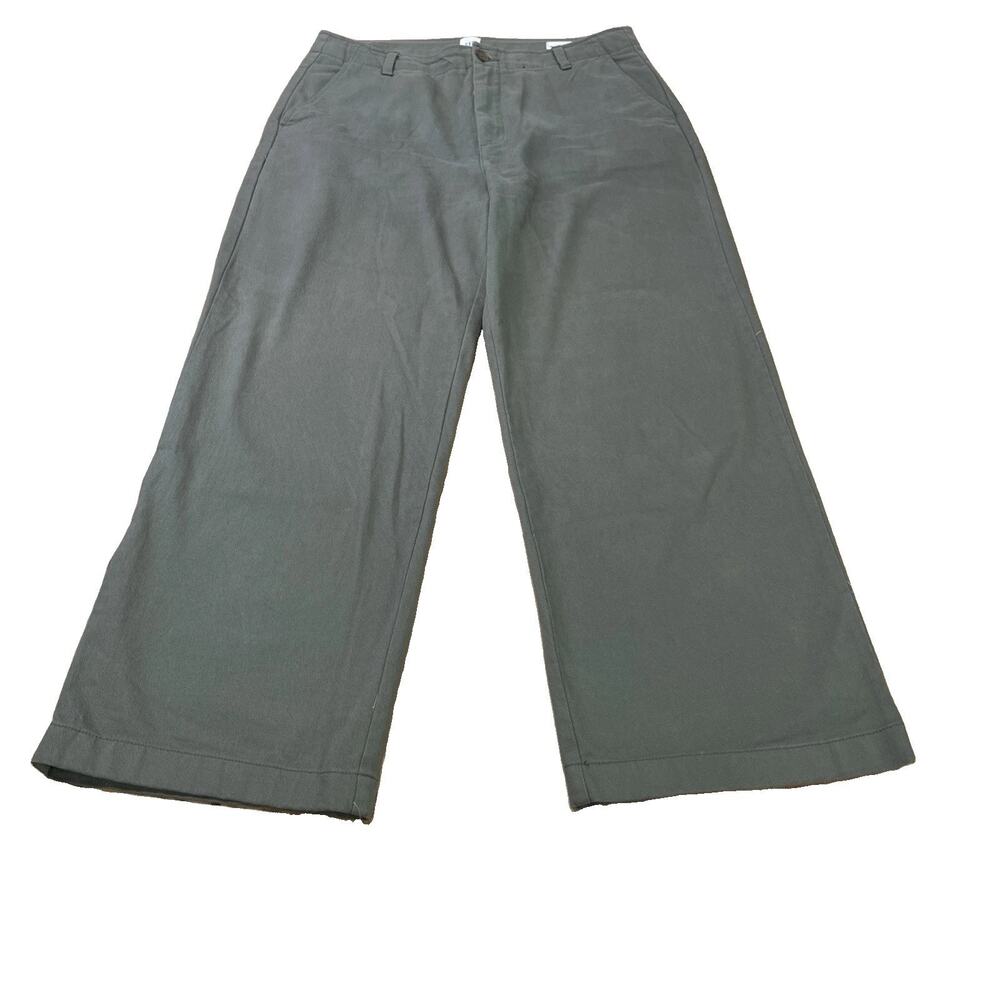 Gap Womens Loose Fit Wide Leg Pants Size 14 Green Cotton Chino Boho Casual